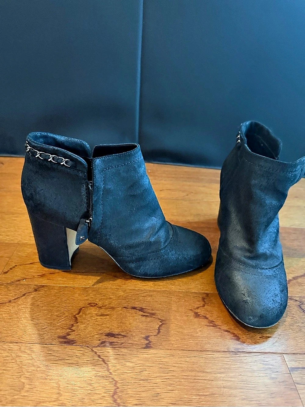 Chanel Chain-Trim Heeled Booties in Black